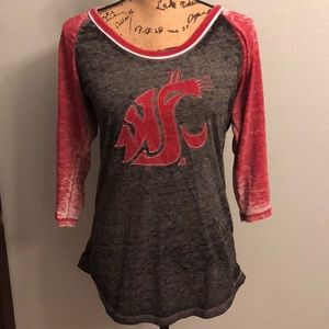 WSU gray and red heather half-sleeve top